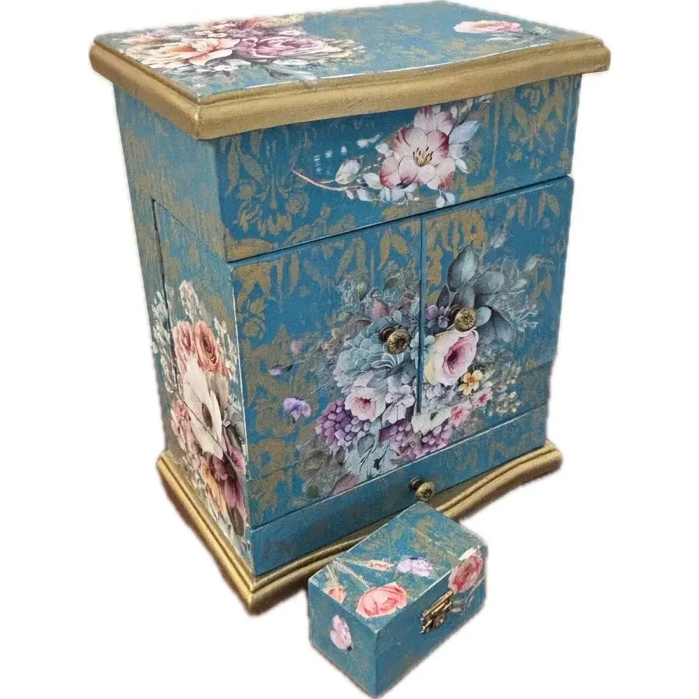 Upcycled Vintage Wooden Jewelry Box with Bonus Trinket Box
